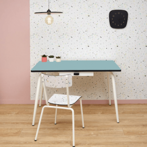 Table Véra avec Tiroir – uni Bleu Jade Pieds Blancs