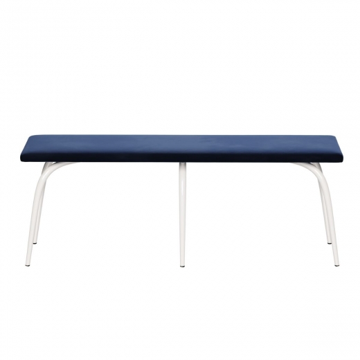 Banc Annie – Velours Bleu Nuit Pieds Blancs