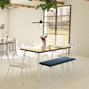 Chaise d’écolier Adulte Suzie – imprimé Dossier vaisselle d'antan - Assise Blanc-  Pieds Blancs