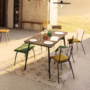 Chaise d’écolier Adulte Suzie bicolore Dossier imprimé Fleurs des champs & Assise Velours Jaune Ocre - Pieds Noirs