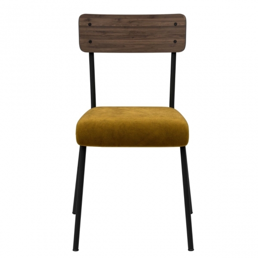 Chaise d’écolier Adulte Suzie bicolore chêne foncé & Velours Jaune Ocre Pieds noirs