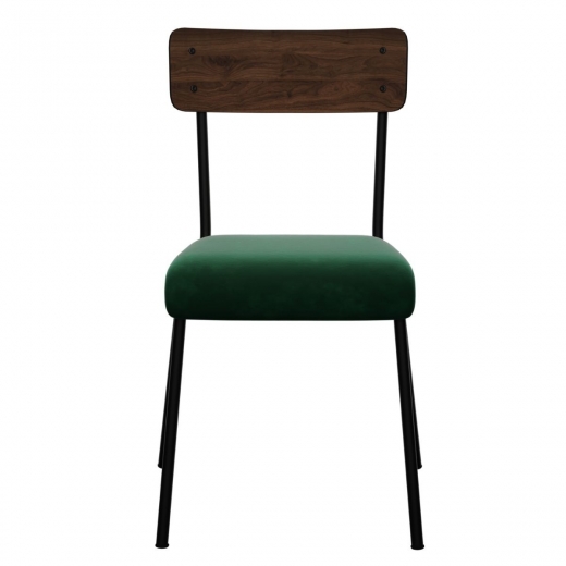 Chaise d’écolier Adulte Suzie bicolore chêne foncé & Velours Vert Colibri Pieds noirs