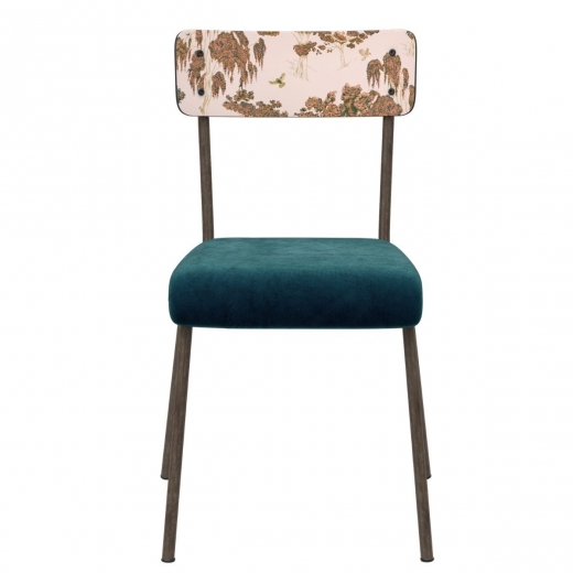 Chaise d’écolier Adulte Suzie Velours Bleu Canard – imprimé Forest Pieds bruts