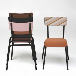 Chaise d’écolier Adulte Suzie – Bicolore Dossier imprimé rayures & Assise Paprika - Pieds Noirs