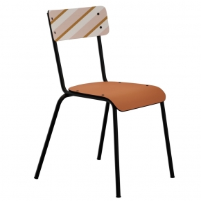 Chaise d’écolier Adulte Suzie – Bicolore Dossier imprimé rayures & Assise Paprika - Pieds Noirs