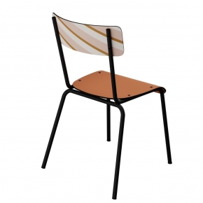 Chaise d’écolier Adulte Suzie – Bicolore Dossier imprimé rayures & Assise Paprika - Pieds Noirs
