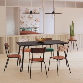 Chaise d’écolier Adulte Suzie – Bicolore Dossier bois foncé & Assise Paprika - Pieds Noirs