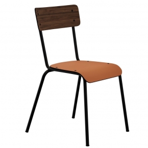 Chaise d’écolier Adulte Suzie – Bicolore Dossier bois foncé & Assise Paprika - Pieds Noirs