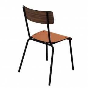 Chaise d’écolier Adulte Suzie – Bicolore Dossier bois foncé & Assise Paprika - Pieds Noirs
