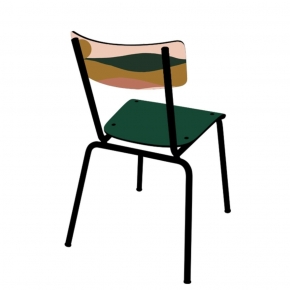 Chaise d’écolier Adulte Suzie – Dossier imprimé Sunset et Assise vert forêt pieds noirs