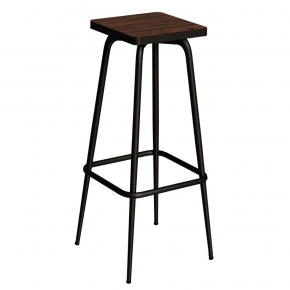 Tabouret de bar Marcel 75 cm – Assise imprimé Bois Foncé - Pieds Noirs