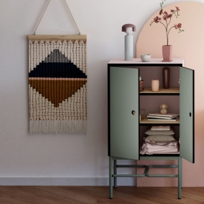 Cabinet de rangement Elienor petit modèle - Kaki/Rose Poudré pieds Kaki