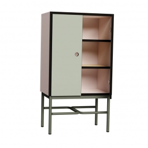 Cabinet de rangement Elienor petit modèle - Kaki/Rose Poudré pieds Kaki