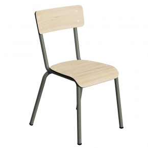 Chaise d'écolier Enfant Colette - Dossier & Assise uni Bois Clair - Pieds Kaki