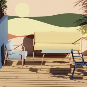 Fauteuil Barnabé Outdoor – Uni Bleu Ciel - Pieds Terracotta