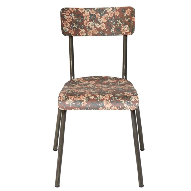 Chaise d’écolier Adulte Suzie Stratifié Dossier & Assise imprimé Fleurs d’Automne - Pieds Bruts