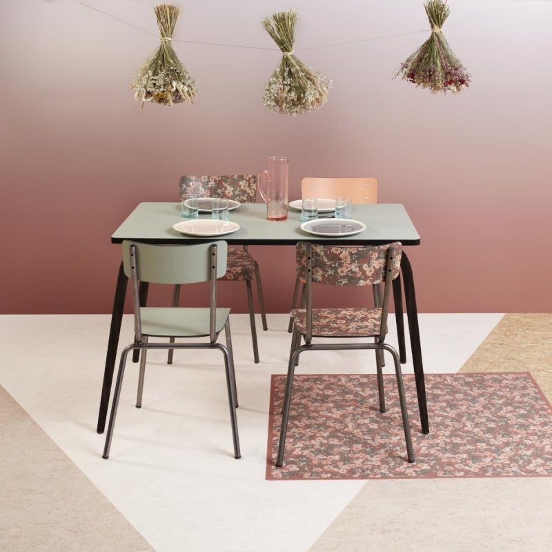 Chaise d’écolier Adulte Suzie Stratifié Dossier & Assise imprimé Fleurs d’Automne - Pieds Bruts