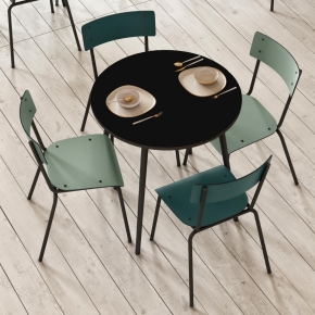 Table Ronde Léon – Stratifié uni Noir - Pieds Noirs - Ø 75 cm