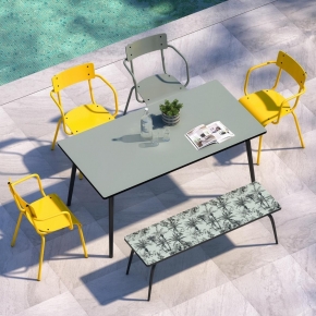 NEW - Table de Jardin Sun – uni Kaki Pieds Citron – 120×80