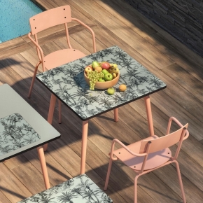 Table de Jardin Sun – Uni Gris Anthracite Pieds Terracotta – 65×65
