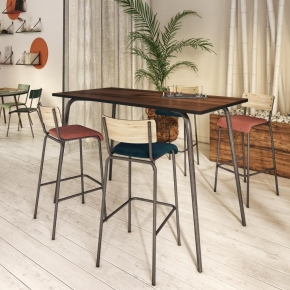 Table Haute Retro Véra 120x70 – imprimé Bois Foncé - pieds Noirs