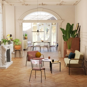 Canapé Barnabé – uni Dossier & Assise Velours Bois de Rose - Pieds Noirs