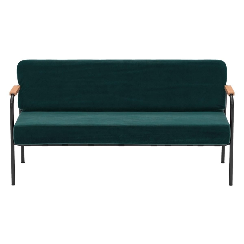 Canapé Barnabé – uni Assise & Dossier Velours Vert Colibri - Pieds Noirs