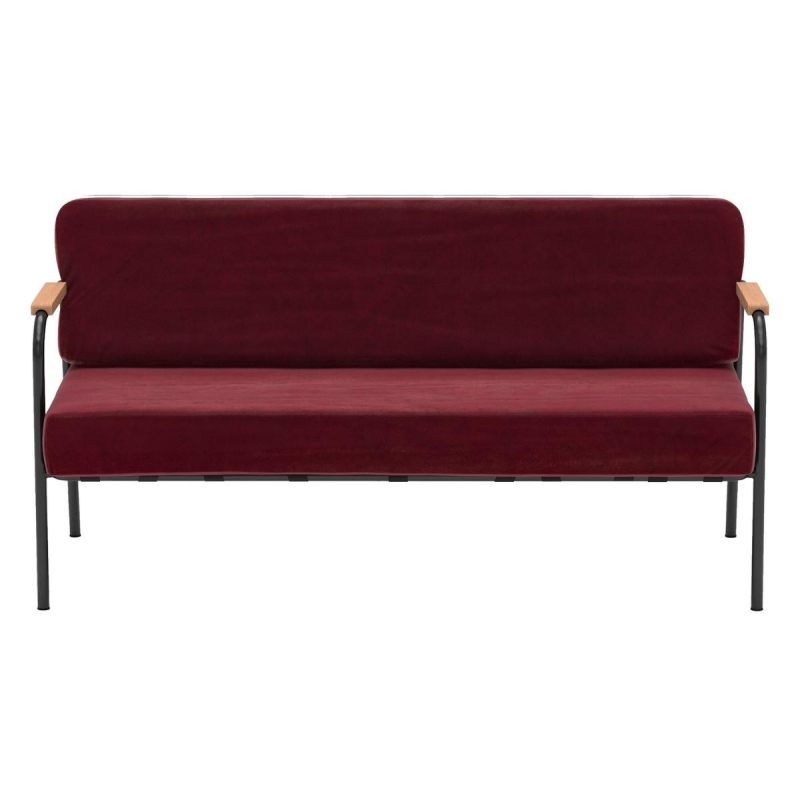 Canapé Barnabé – uni Assise & Dossier Velours Bordeaux - Pieds Noirs