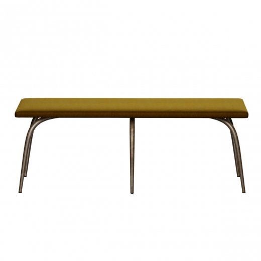 Banc Annie – Velours Jaune Ocre Pieds Bruts