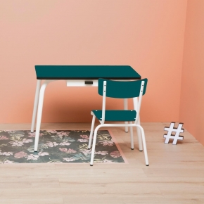 Chaise d'écolier Enfant Colette - Dossier & Assise uni Bleu Canard - Pieds blancs