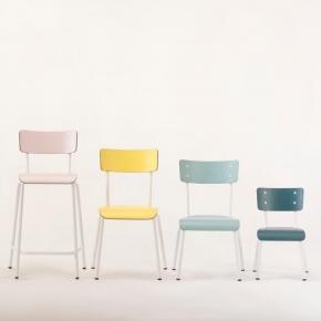 Chaise d'écolier Enfant Colette - Dossier & Assise uni Bleu Canard - Pieds blancs