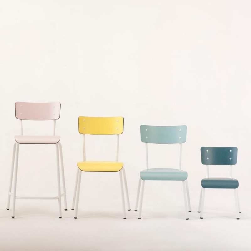 Chaise d'écolier Enfant Colette - Dossier & Assise uni Bleu Canard - Pieds blancs