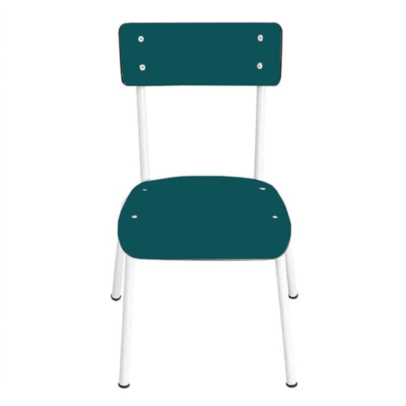 Chaise d'écolier Enfant Colette - Dossier & Assise uni Bleu Canard - Pieds blancs