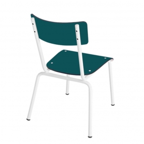 Chaise d'écolier Enfant Colette - Dossier & Assise uni Bleu Canard - Pieds blancs