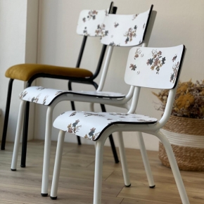 Chaise d'écolier Enfant Colette - Dossier & Assise imprimé Fleurs des champs - Pieds blancs