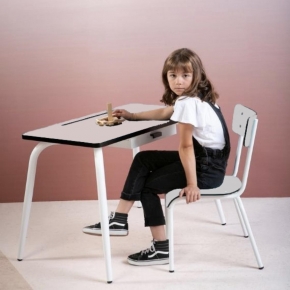 Chaise d'écolier Enfant Colette - Dossier & Assise uni Gris Perle - Pieds blancs