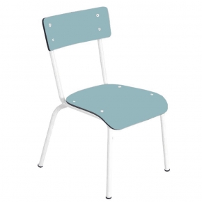 Chaise d'écolier Enfant Colette - Dossier & Assise uni Bleu Jade - Pieds blancs