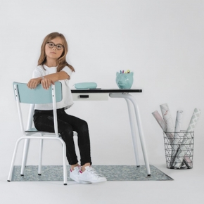 Chaise d'écolier Enfant Colette - Dossier & Assise uni Bleu Jade - Pieds blancs