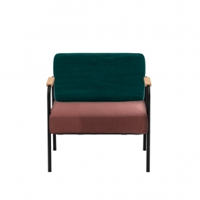 Fauteuil Barnabé - Bicolore Dossier Velours Vert Colibri & Assise Feutrine Terracotta - Pieds Noirs