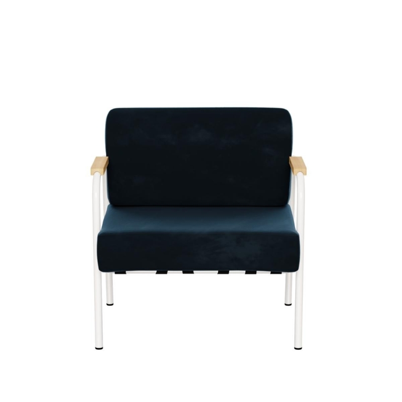 Fauteuil Barnabé – uni Dossier & Assise Bleu Nuit - Pieds Blancs