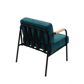 Fauteuil Barnabé - uni Velours Bleu Canard Pieds Noirs