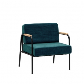 Fauteuil Barnabé - uni Velours Bleu Canard Pieds Noirs