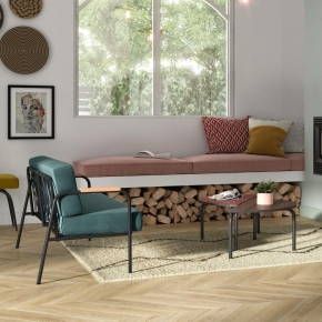 Fauteuil Barnabé - uni Velours Bleu Canard Pieds Noirs