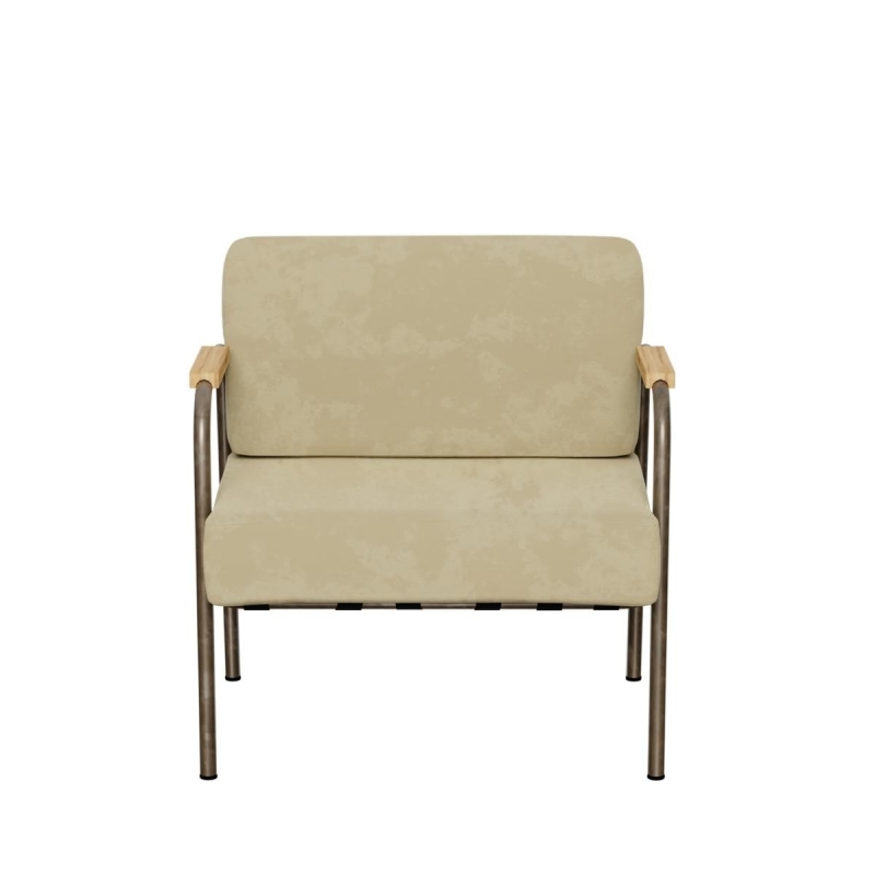 Fauteuil Barnabé – uni Velours Champagne - Pieds Bruts