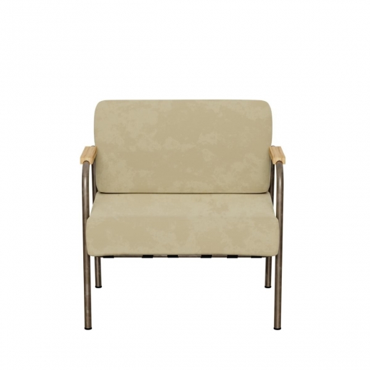Fauteuil Barnabé – uni Velours Champagne - Pieds Bruts