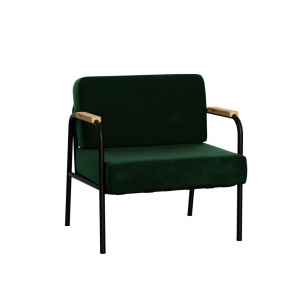 Fauteuil Barnabé - uni Dossier & Assise Velours Vert Colibri - Pieds Noirs