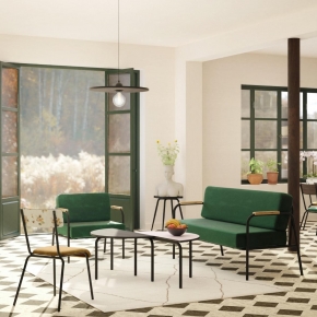 Fauteuil Barnabé - uni Velours Vert Colibri Pieds Noirs