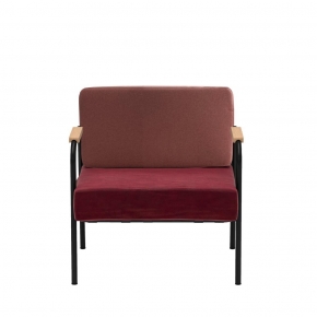 Fauteuil Barnabé - bicolore Dossier Feutrine Terracotta & Assise Velours Bordeaux - Pieds Noirs