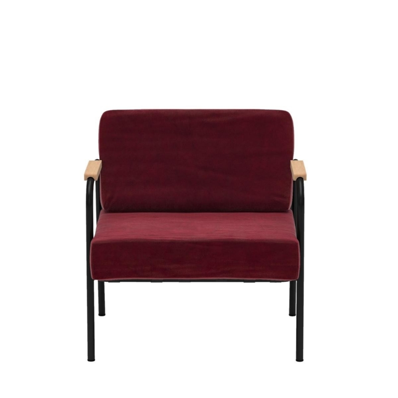 Fauteuil Barnabé - uni Velours Bordeaux Pieds Noirs