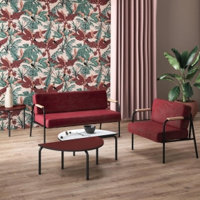 Fauteuil Barnabé - uni Velours Bordeaux Pieds Noirs